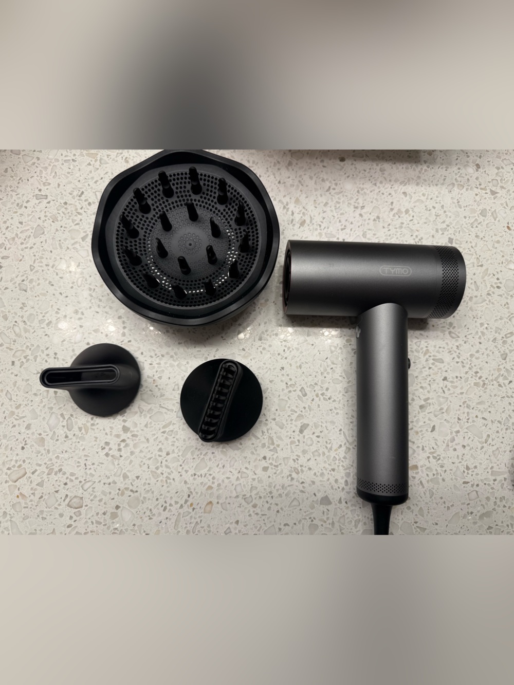 Cordless-Style Matte Black Hair Dryer with Diffuser & Styling Nozzles